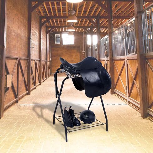 Harrison Howard Saddle Stand Freestanding Full-Size Portable Floor Horse Saddle Rack with Supportive Fabric to Prevent Possible Slippage Secure Saddle Navy Blue in Saudi Arabia