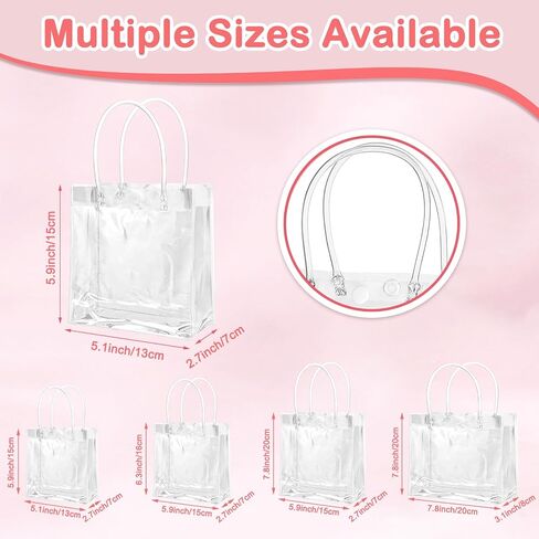WDSHCR 50 Pcs Clear Gift Bags with Handles Plastic Gift Bags Transparent Reusable Tote Bags Candy Goodie Bags for Mother's Day Boutique Wedding Birthday Baby Shower Party (5.1 x 5.9 x 2.7 Inch) in Saudi Arabia