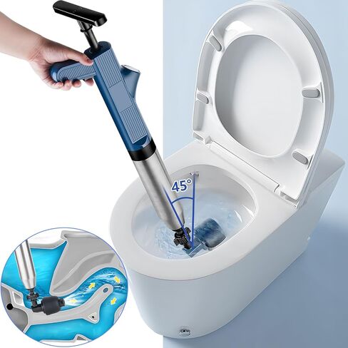 NiHome 120 PSI High Pressure Air Toilet Plunger with Built-In Gauge Full Kit, Robust Stainless Steel & ABS Construction with Multi-Head & Ergonomic Handle to Tackle Tough Blockages on Various Drains in Saudi Arabia
