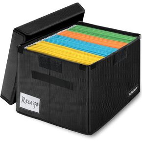 File Box, Fireproof File Storage Organizer Box with Lid,Collapsible Document Storage Filing Box with Handle,Portable Safe Storage Box Cabinet for Letter Size Legal Hanging Folder,Black in Kuwait
