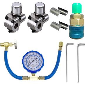 Bpv31 Bullet Piercing Tap Valve Kit Compatible with 1/4, 5/16, 3/8 Inch Outer Diameter Pipes R134A Air Conditioning Refrigerant Charging Hose with Gauge-10 Pcs Car Air Conditioner Recharge Kit