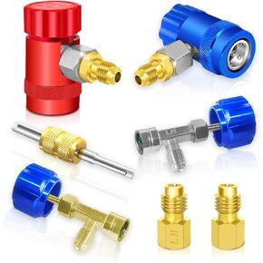 Boltigen R1234yf Adapter Kit, R1234yf Quick Couplers Set, Adjustable 1234yf Refrigerant Adapters, with Self-Sealing/Puncture R1234yf Can Taps, for Car Air Conditioning Refrigerant System