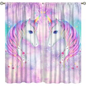 Rainbow Unicorn Bedroom Curtains,Purple Pink Dream Universe Starry Sky Kids Bedroom Living Room Window Treatments Curtains 42x45 Inch