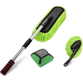 مجموعة منفضة السيارة من شينديل - فرشاة تنظيف من الألياف الدقيقة بمقبض قابل للتمديد - مجموعة تنظيف داخلية وخارجية خالية من الخدوش للسيارة والشاحنات وسيارات الدفع الرباعي والمركبات الترفيهية والدراجات النارية (أخضر) in Kuwait