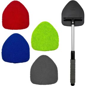 Car Windshield Cleaning Tool, Auto Window Cleaner with 4 Reusable & Washable Microfiber Pads and Extendable Handle, Vehicle Interior Exterior Glass Wiper Kit Car Accessories