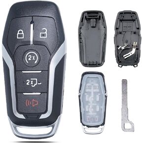 Key Fob Shell Case Cover Replacement Fits for Ford F150 F250 F350 F450 F550 Trucks 2015 2016 2017 Keyless Entry Remote Control 5 Button Pad Cover Casing M3N-A2C31243300 with Uncut Key Blade Blank