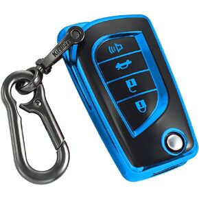 for Toyota Key fob Cover,case with Keychain,Soft TPU Protection Key Shell/Skin,4 Buttons fit Camry Corolla for RAV4 for C-HR Yaris Fortuner Flip Remote Key(Black)