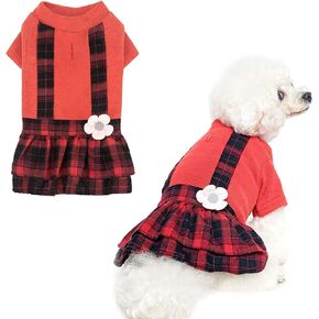 PAWCHIE Dog Sweater Dress Plaid - Warm Knit Sweaters Vest Pullover Turtleneck British Style Girls Pet Cold Weather Clothes with Leash Hole for Small Medium Dogs Puppies