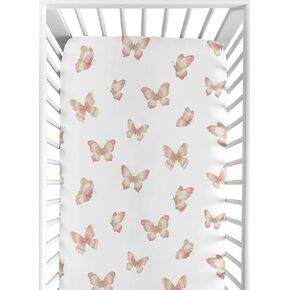 Sweet Jojo Designs Pink and Taupe Boho Butterfly Girl Baby Fitted Crib Sheet for Infant Newborn Nursery Toddler Bed Room Standard Mattress Beige Ivory Tan Bohemian Shabby Chic Watercolor Dusty Rose