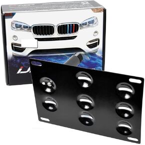 iJDMTOY No Drill Front Bumper Tow Hook License Plate Mounting Bracket Adapter Kit Compatible With 2016-up BMW F48 X1, 11-17 F25 X3, 14-up F26 X4, 14-up F15 X5, 15-up F16 X6, 09-16 E89 Z4