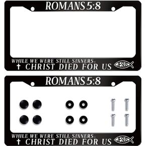 Jesus Bible Verses Romans 5：8 License Plate Frame Christian Stainless Steel Car Accessories Personalized License Plate Holder Fits Standard U.S. Vehicles Size: 12.2 x 6 Inches for Men Women 2 Pack
