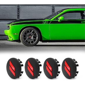4 Pieces New Custom 64mm 2.5" Black With Red // Slashes Car Car Plastic Wheel Hub Center Cap Cover Fit for Charger Challenger 2017-2020 With 20" Wheels 6CZ27DX8AA (glossy black and red)
