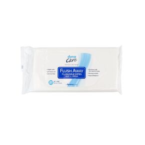 Dynarex DynaCare Flushable Wipes, Bathroom Hygiene Wipes for Adults, Alcohol-Free, Safe for Sewers and Septic Systems, 9" x 13", 1 Tub of 60 Wipes