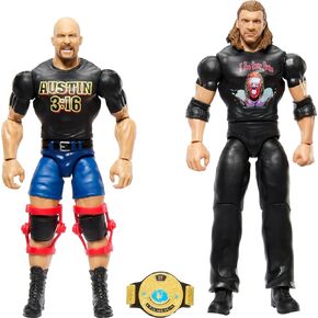 Mattel WWE Championship Showdown 2-Pack Action Figures & Accessory, Series #15 Stone Cold Steve Austin vs Triple H Collectible Set, 6-inch