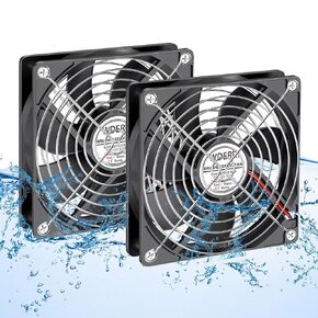 12V DC Waterproof and MoistureProof IP67 Rated 120 x 38mm High Airflow Exhaust Cooling Fan for rv Fridge/Grow Tent/Greenhouse/Crawlspace/Hydronic/Ventilation 3000RPM 2-Pack