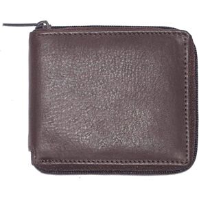 RFID Men's Leather Zipper wallet Zip Around Wallet Bifold Multi Card Holder (Black)