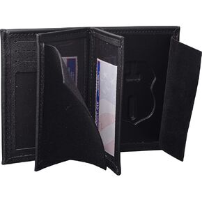 Perfect Fit Shield Wallets ICE DHS HSI Federal Air Marshal Style Hidden Badge Wallet Fits Small Size Badge That Fits Wallets Special Agent Double ID Holder (Cutout PF-710) Black Leather