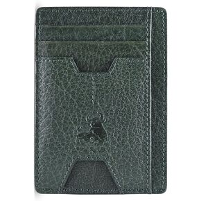 BULL GUARD Mens RFID Blocking Leather Slim Card Case Wallet with Easy Access ID windows, Cash & Card Slots, Crafted with Premium Top Grain Leather Ideal for Travel or Everyday Use (Forest Brown)