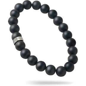 Men's 8mm Onyx Bead Bracelet with Personalized Meaningful Wording | Genuine 8mm Matte Onyx | Love Forever Faith Dad Engraved on Stainless Steel Bead
