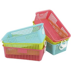 Plastic Office Desktop Storage Basket, 6 Packs Small Colored Baskets