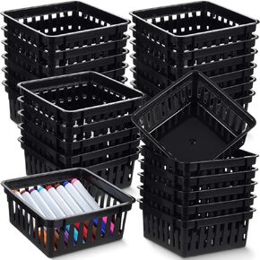 Tatuo 24 Pcs Classroom Storage Baskets Bulk Small Plastic Baskets for Organizing Crayon Pencil Containers Organizer Bins for Office Desk Drawer Home, 5.31 x 5.31 x 2.44 Inch(Black)