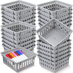 Tatuo 24 Pcs Classroom Storage Baskets Bulk Small Plastic Baskets for Organizing Crayon Pencil Containers Organizer Bins for Office Desk Drawer Home, 5.31 x 5.31 x 2.44 Inch(Black)