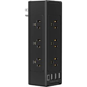 Outlet Extender Surge Protector with USB, BTU Multi Plug Wall Outlet Splitter with Rotating Plug, 4 USB Ports & 9 AC Outlet, Electrical Power Strip for Home, Office, Travel, 1700 Joules, Black