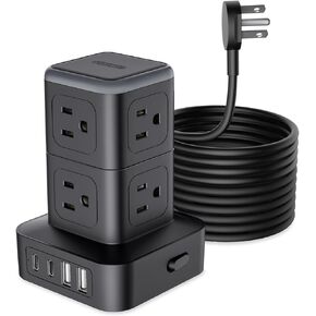 Tower Surge Protector Power Strip 10 FT, NTONPOWER 1080J Surge Protector with Multiple Outlets, 8 AC Outlets with 4 USB Ports (2 USB C), Desk Mountable Charging Station for Home Office Dorm, White