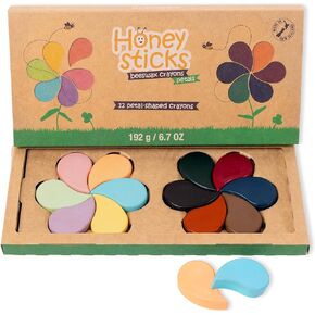 Honeysticks Flower Shaped Beeswax Crayons (12 Pack) - Non Toxic Crayons Made with Pure Beeswax, Chunky Petal Shaped Crayons, Easy To Hold And Use, Safe For Ages 1+, Perfect Gift for Toddler, Girls 3-6