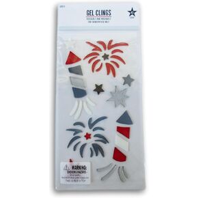 ملصقات نافذة هلامية وطنية باللون الأحمر والأبيض والأزرق من Rocket Fireworks and Stars - 45 قطعة in Kuwait