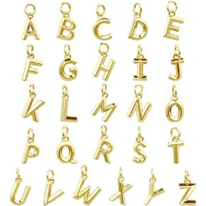 BETITETO 26pcs 18K Gold Plated Brass Letters Charms A-Z Alphabet Beads Pendants for Making Jewelry Bracelets Necklace Gift DIY Craft