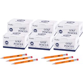 Madisi Golf Pencils with Eraser, 2 HB Half Pencils, 3.5" Mini Pencils, Pre-Sharpened, 6 Boxes, 576 Count