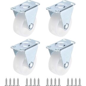 PATIKIL 1.5" Rigid Caster Wheels, 8 Pack Silent Fixed Non-Swivel Plate Caster with M4 Screws Load Capacity 265Lbs for Furniture Workbench Cart Trolley, White