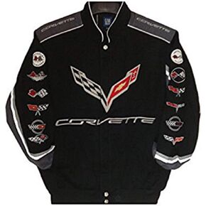 Corvette C7 Twill Jacket with Embroidered Logos by JH Design, XL, Black