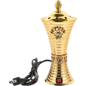 EXCEART Regulator Electric Incense Burner Middle Eastern Style Tabletop Electric Censer Censer for Home Office Yoga Spa Decor Golden