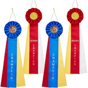 Hotop Award Prize Ribbon Horse Show Champion and Reserve Champion Rosette Ribbon with Event Card Winner Victory Recognition Participation Ribbon for Competition, Sport Event, School, Contest(4 Pcs)