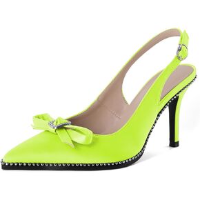 YODEKS Women's Slingback Heels Rhinestone Beaded Pointed Toe Stiletto High Heels Pumps 3.5 Inch Satin Shoes US US Size 5-13