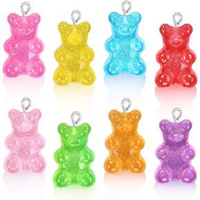 16 Pieces Resin Gummy Bear Pendant, CCOZN 8 Colors Glitter Candy Gummy Charms Bear Gummy Resin Bear Pendant DIY Necklace Jewelry Making Crafting
