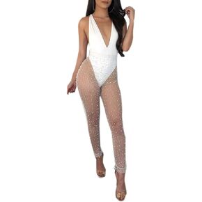 ANKOMINA Women Mesh See Through Pantyhose Beaded Skinny Leggings Pants Tights Stockings Swimsuits Cover Up