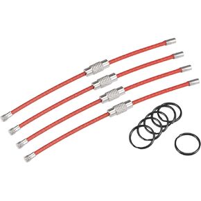MECCANIXITY Stainless Steel Wire Keychain Cables 3.5" PVC Coated Loop Red 4pcs, Split Key Ring 1" Open Jump Connectors Black 10pcs