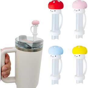 4 Pack Silicone Straw Covers Cap for Stanley Cup 30 40 oz, Cute Mushroom Straw Topper, Accessories for Stanley Cup Tumbler