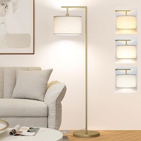 Floor Lamp for Living Room with 3 Color Temperatures Standing Lamp with Adjustable Beige Linen Lampshade Tall Lamps for Bedroom Office Classroom Dorm Room, 9W LED Bulb Included, Silver