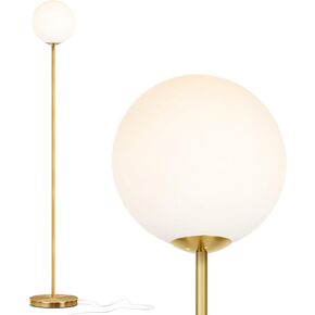 Brightech Luna LED Floor lamp, Modern Lamp for Living Rooms & Offices, Great Living Room Décor, Tall Lamp with Frosted Glass Globe, Mid Century Standing Lamp for Bedroom Reading - Brass/Gold