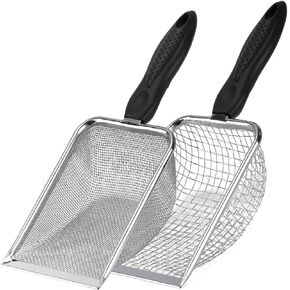 TOYPOPOR 2 Packs Reptile Substrate Scooper, 2mm and 5mm Fine Mesh Cat Litter Shovel, Climbing Pet Excrement Sifter, Stainless Steel Litter Cleaner, Bearded Dragon Metal Rake for Sand Bedding Aquarium