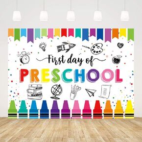 7x5ft Kids First Day of Preschool Backdrop Welcome to Preschool Banner Back to School Party Decorations Supplies First Day of School Sign Photography Background(White)