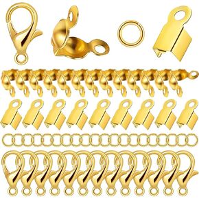 مجموعة إكسسوارات صناعة المجوهرات مكونة من 1400 قطعة مع 300 غطاء مجعد من الخرز، و400 غطاء طرفي قابل للطي، و500 حلقة قفز مفتوحة و200 مشبك مخلب جراد البحر، وأساور مستلزمات صناعة المجوهرات بنفسك (ذهبي) in Kuwait