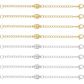 8pcs Magnetic Necklace Clasps with Extender Chains, 4in Necklace Extender Magnetic Necklace Clasps and Lobster Closures, Adjustable Locking Magnetic Clasps for Jewelry Making (2 Colors)