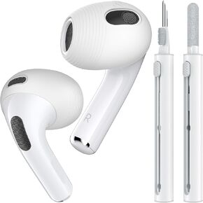4 Pairs Upgraded AirPods 3 Ear Covers with Cleaner Kit [Fit in Case] Anti Slip Silicone Sport Ear Tips,Anti Scratches Accessories Compatible with Apple AirPods 3rd Generation (Translucent)