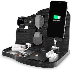 BarvA Gifts for Men Dad Birthday Ideas Wood Docking Station Phone Nightstand Organizer Table Charging Dock Multi Watch Charging Stand Wallet Key Gadget Device Bedside Holder Bedroom Desk Accessories in Saudi Arabia