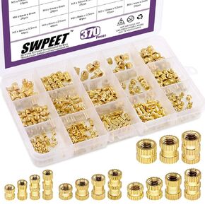 370Pcs 4 Values M2 M3 M4 M5 Female Thread Knurled Nuts Brass Threaded Insert Embedment Nuts Hydraulic Welded Joint Injection Molding Assortment Kit Perfect for 3D Printing Injection Molding
